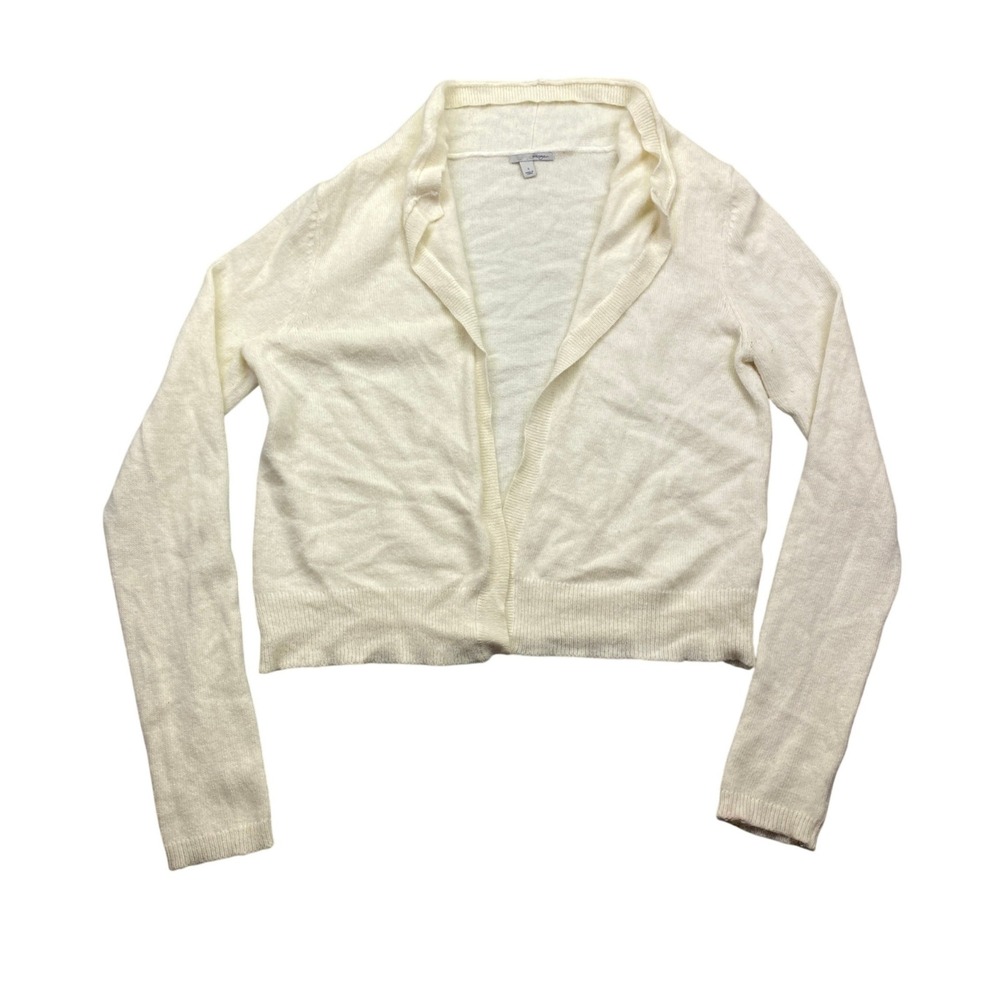 Halogen Ivory Angora Wool Blend Cropped Open Front Cardigan Sweater Womens Small